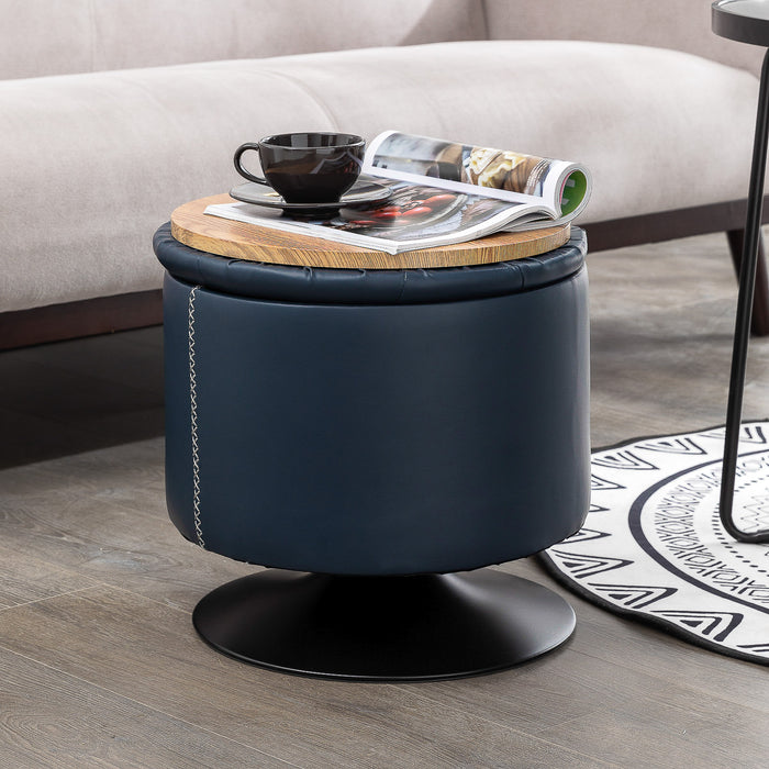 blue leather ottoman with storage