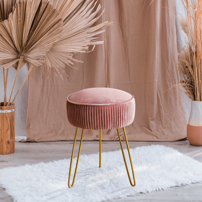 pink upholstered vanity stool gold leg