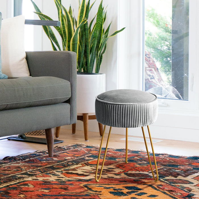 18 inch grey pleated vanity stool