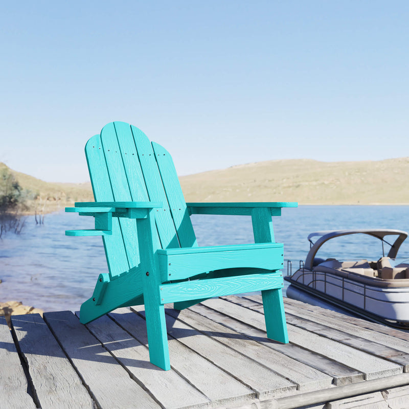 Miranda Aruba Blue Foldable Adirondack Chair with Cup Holder