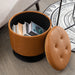 round tufted storage ottoman 