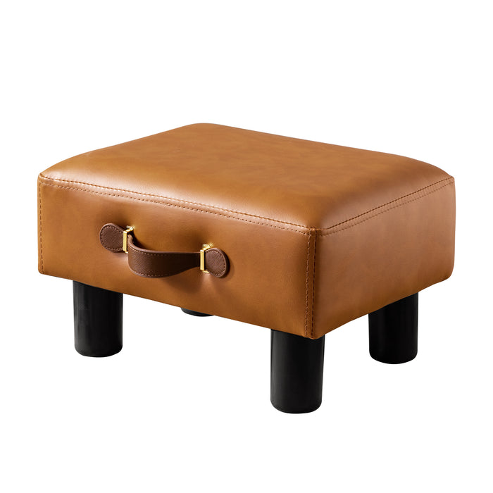 Wooden Leg Ottoman Small Under Desk Footrest Brown Pu Faux - Temu