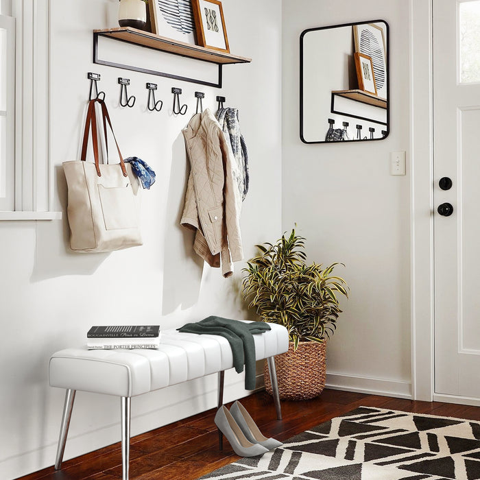 white leather Cushioned Bedroom Bench Entryway Bench