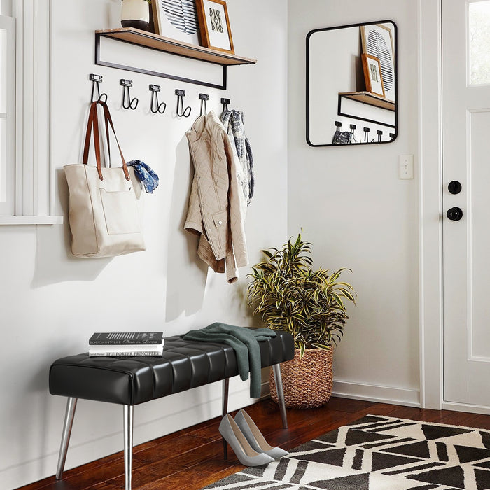 black Leather Cushioned Bedroom Bench Entryway Bench