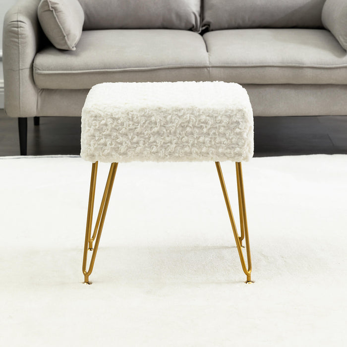 white faux fur makeup vanity stool gold leg