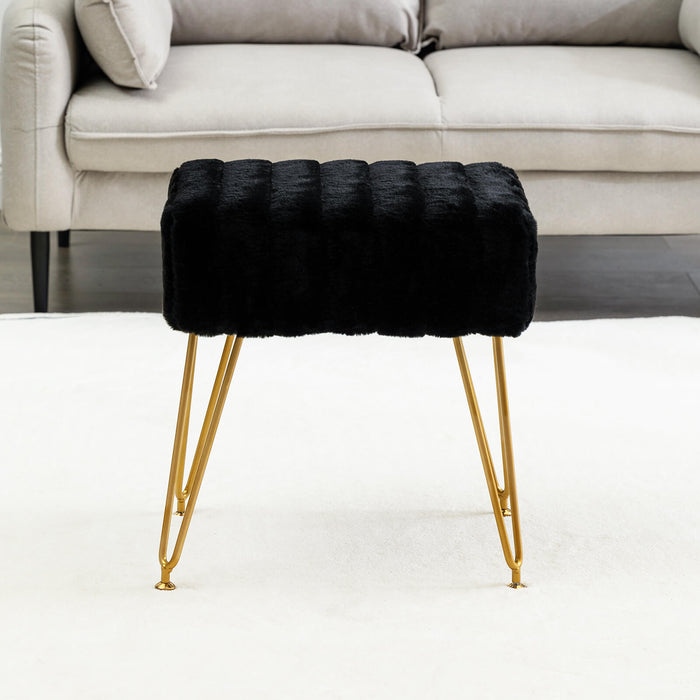 black faux fur makeup vanity stool gold leg