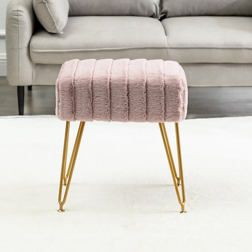 pink faux fur makeup vanity stool gold leg