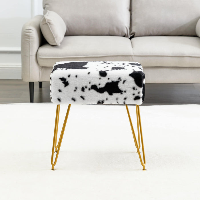 cow pattern faux fur makeup vanity stool gold leg