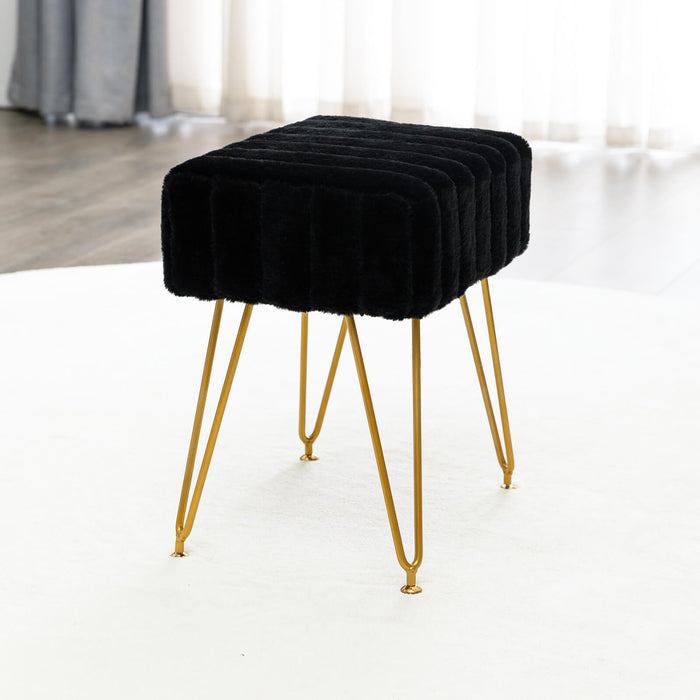 black faux fur makeup vanity stool gold leg