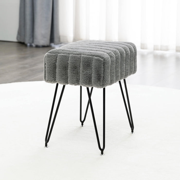 grey faux fur makeup vanity stool black leg