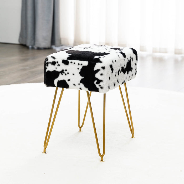 cow pattern faux fur makeup vanity stool gold leg