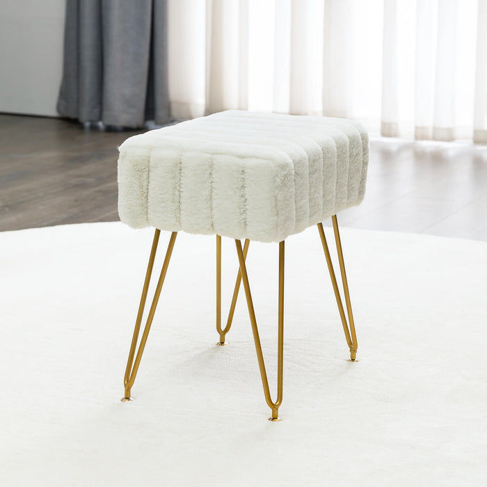 faux fur white makeup vanity stool gold leg