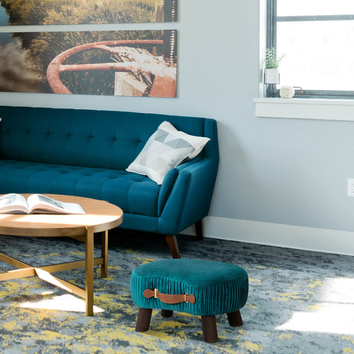 teal velvet footstool for living room