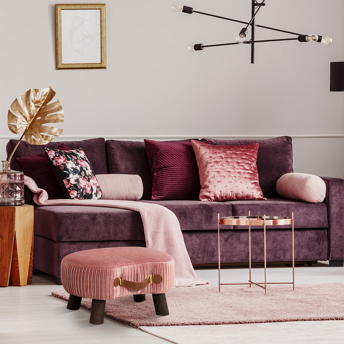 pink velvet footstool for living room