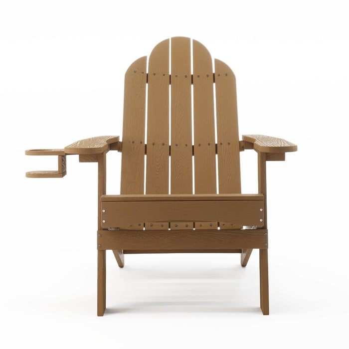 brown adirondack chair with cup holder