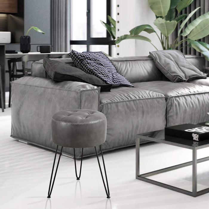 LUE BONA Round Faux Leather Makeup Stool Vanity Chair Footstool With Metal Hairpin Leg LUE BONA