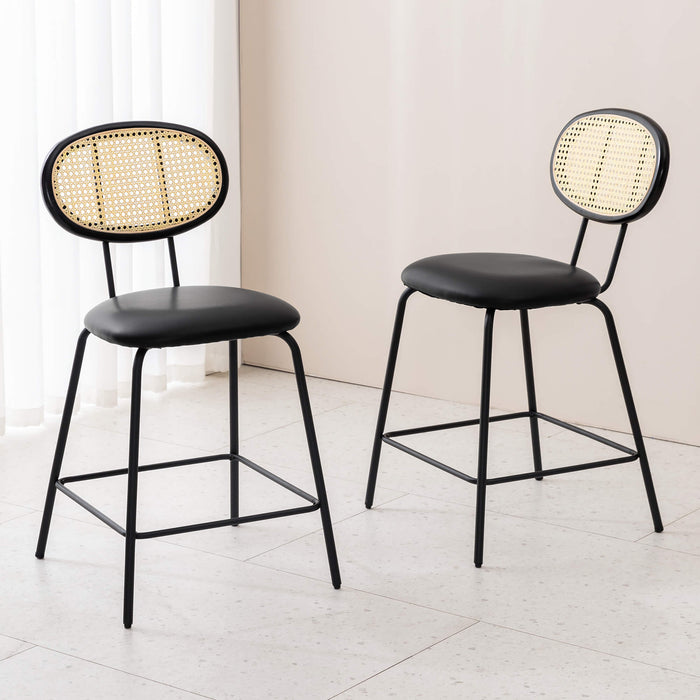 rattan back black counter barstool set of 2