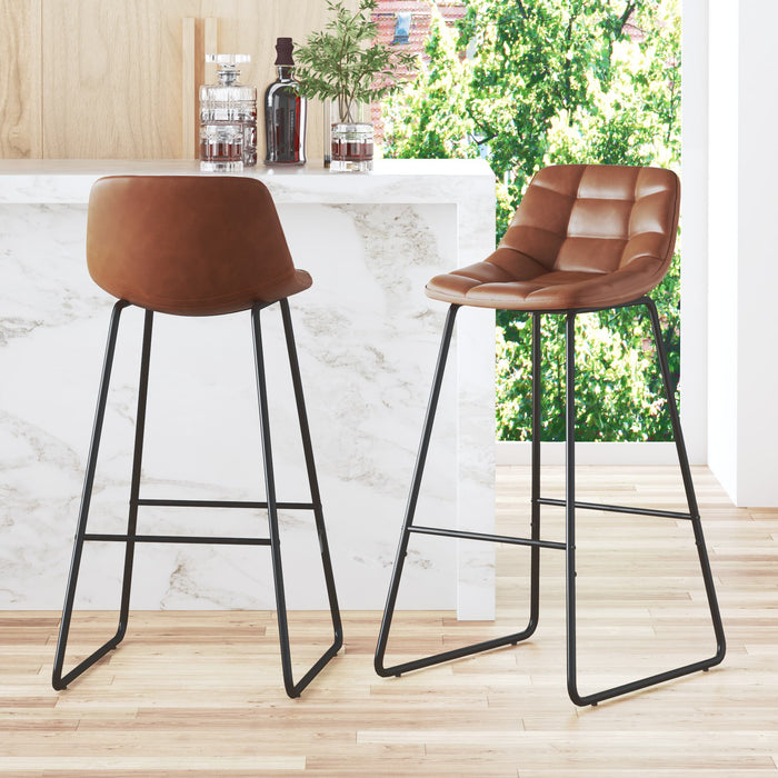 Leather red brown bar height barstool set of 2