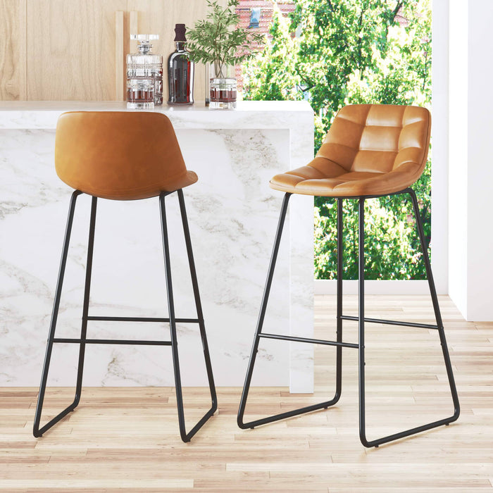 Leather brown bar height barstool set of 2
