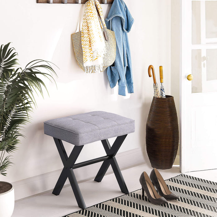 LUE BONA Linen Faux Leather Vanity Chair Makeup Stool With Metal
