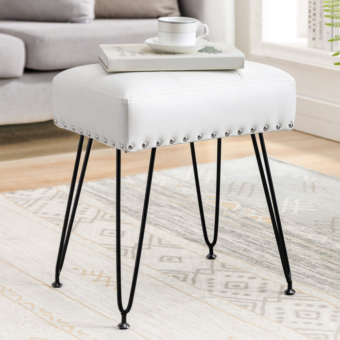 white leather vanity stool