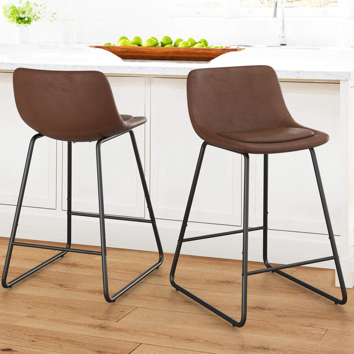 Upholstered dark brown barstool set of 2 counter height