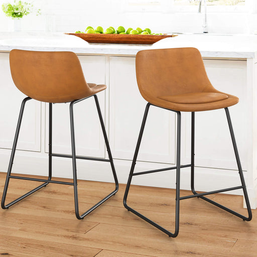 Upholstered brown barstool set of 2 counter height