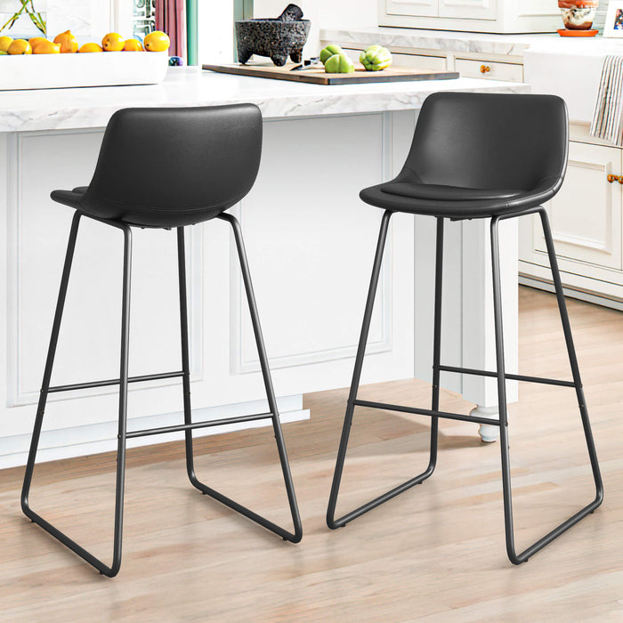 Upholstered black barstool set of 2 bar height