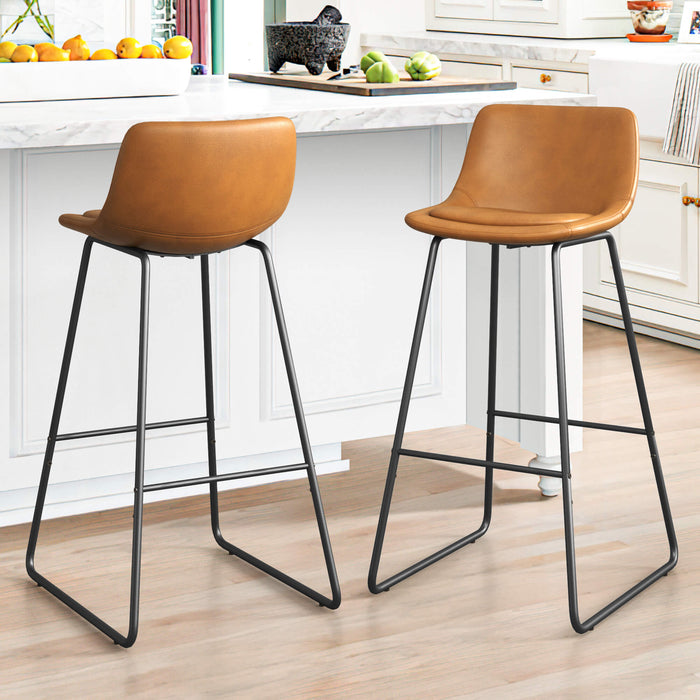 Upholstered brown barstool set of 2 bar height