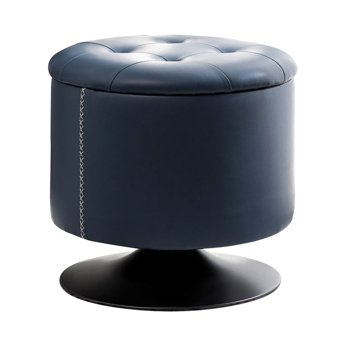 Linen Tufted Round Ottoman with Solid Wood Leg, Upholstered Padded