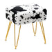 cow pattern faux fur makeup vanity stool gold leg