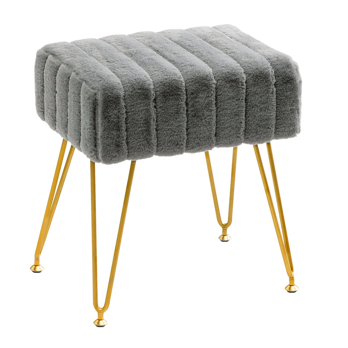 grey faux fur makeup vanity stool gold leg