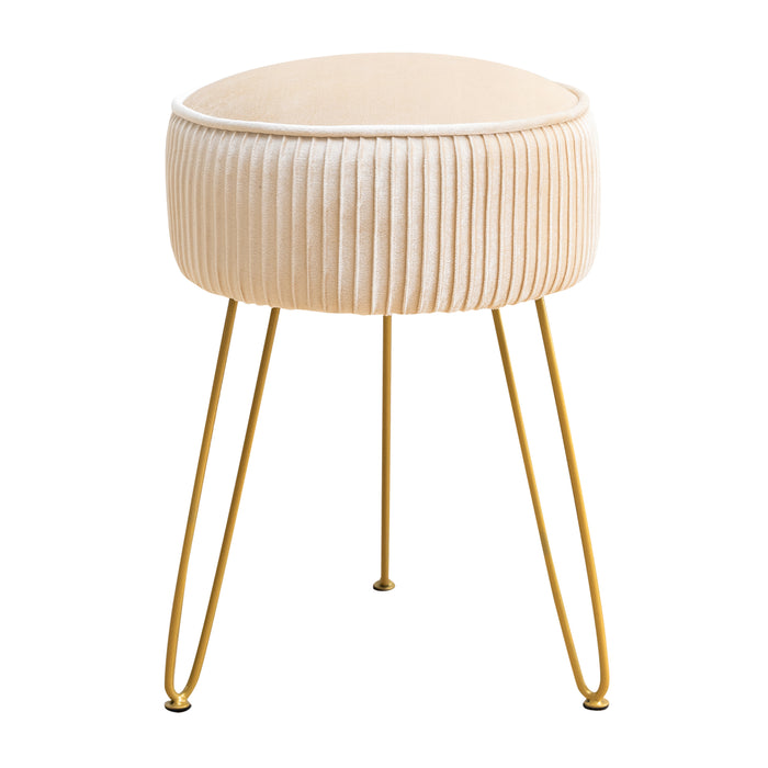 champagne Upholstered Pleated Round Footrest Stool