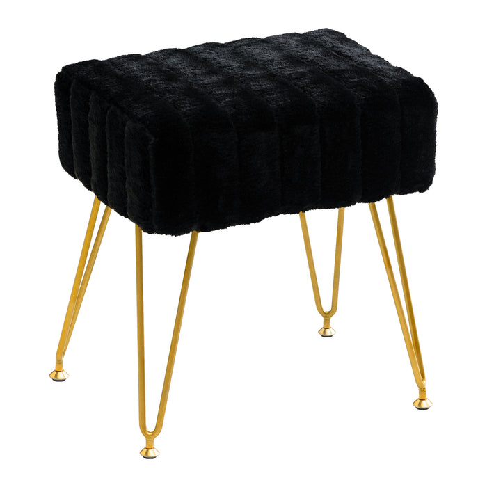 black faux fur makeup vanity stool gold leg