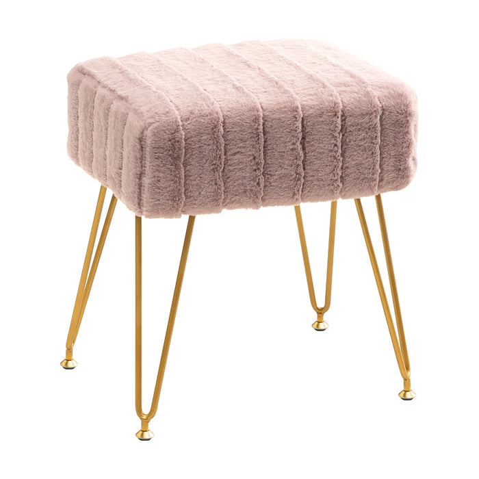 pink faux fur makeup vanity stool gold leg