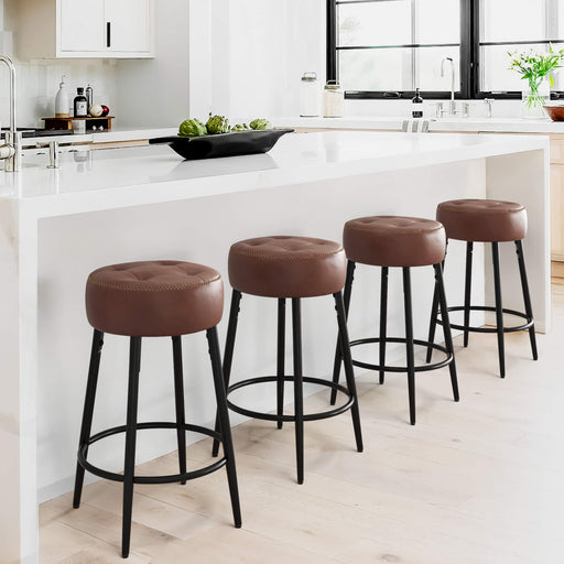 dark brown cushioned leather backless counter stool set of 4