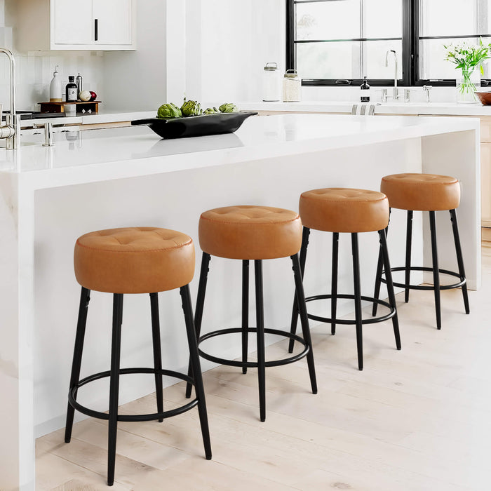 brown cushioned leather backless counter stool set of 4