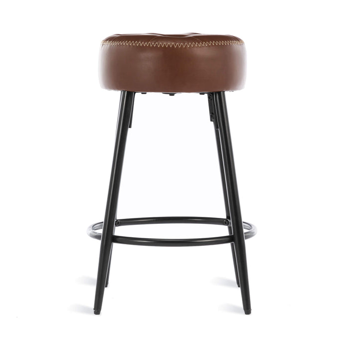 dark brown leather backless barstool