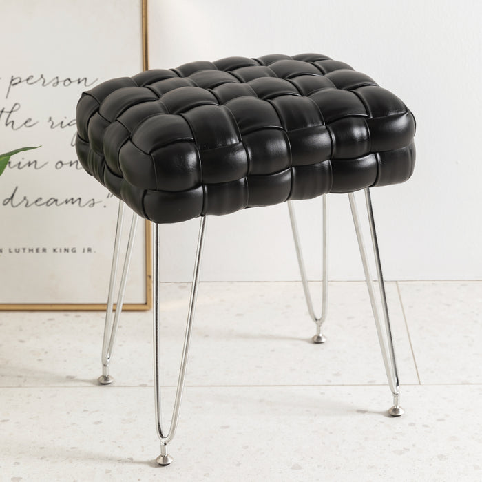black leather woven vanity stool